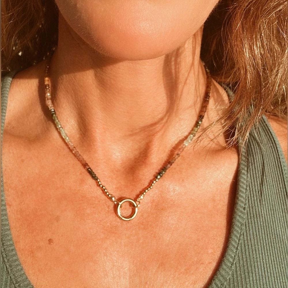 Watermelon Tourmaline Necklace Gemstone Beaded Necklace Gold Charm Clasp PRETTY - Picture 5 of 12